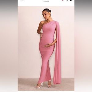 Blush pink maternity one shoulder maxi dress with cape sleeve 💗💗